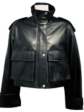 FLEURETTE BLACK LENA LEATHER ZIP JACKET